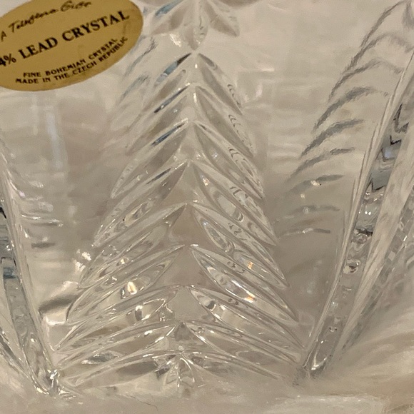 Lead Crystal Holiday Ice Bucket Bowl Winter Evergreen Tree  Stars Etched Czech - Picture 6 of 11